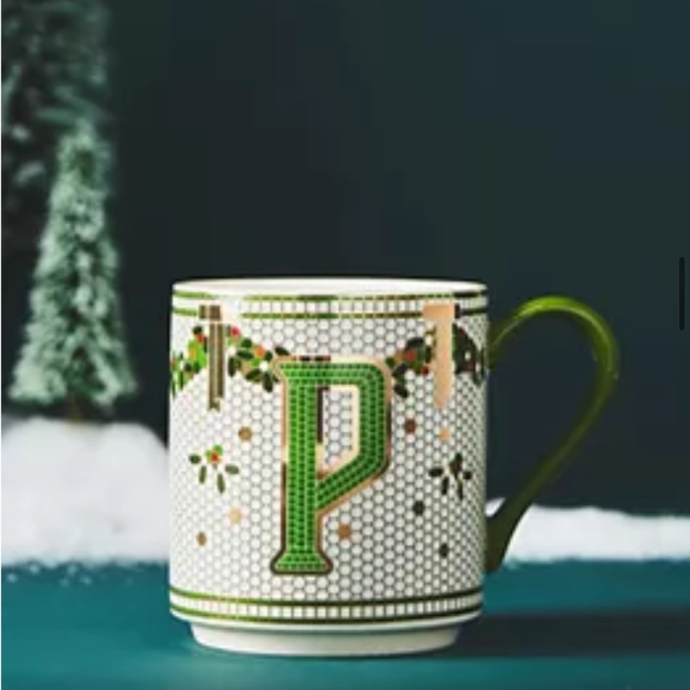 Anthropologie Bistro Monogram Mug - Green